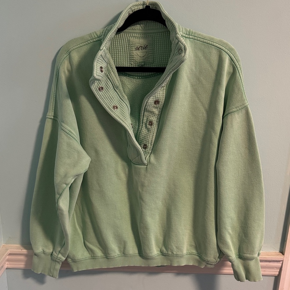 Aerie Light Green Button-Up Sweatshirt
